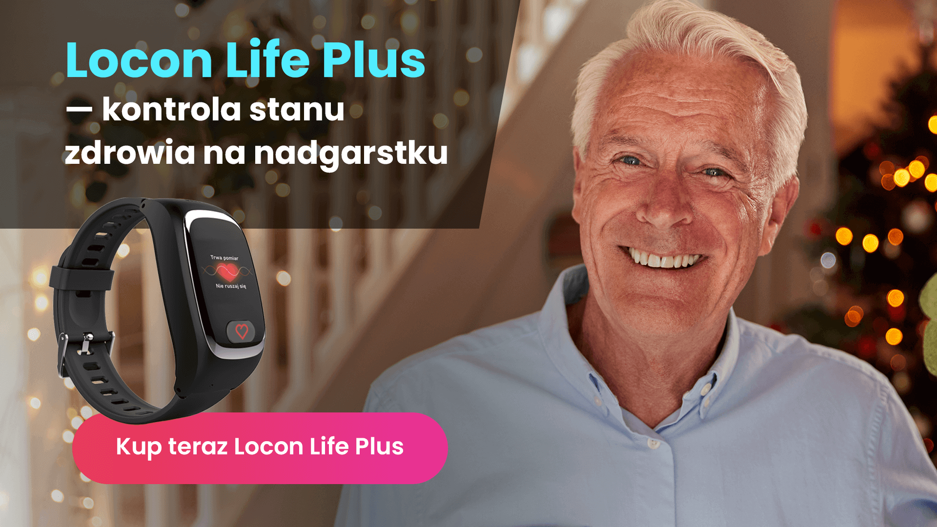 Top 10 prezentów pod choinkę dla dziadka ranking, czyli starszy mężczyzna z opaską SOS Locon Life Plus
