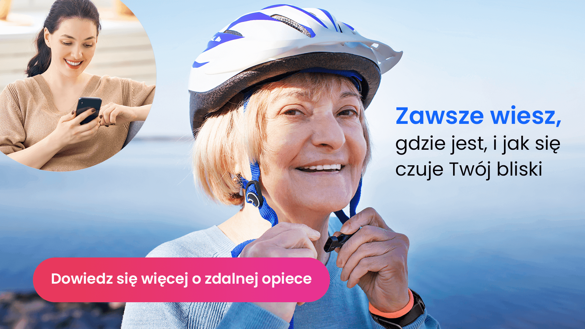 Starsza kobieta zapinająca na swojej głowie srebrny kask rowerowy
