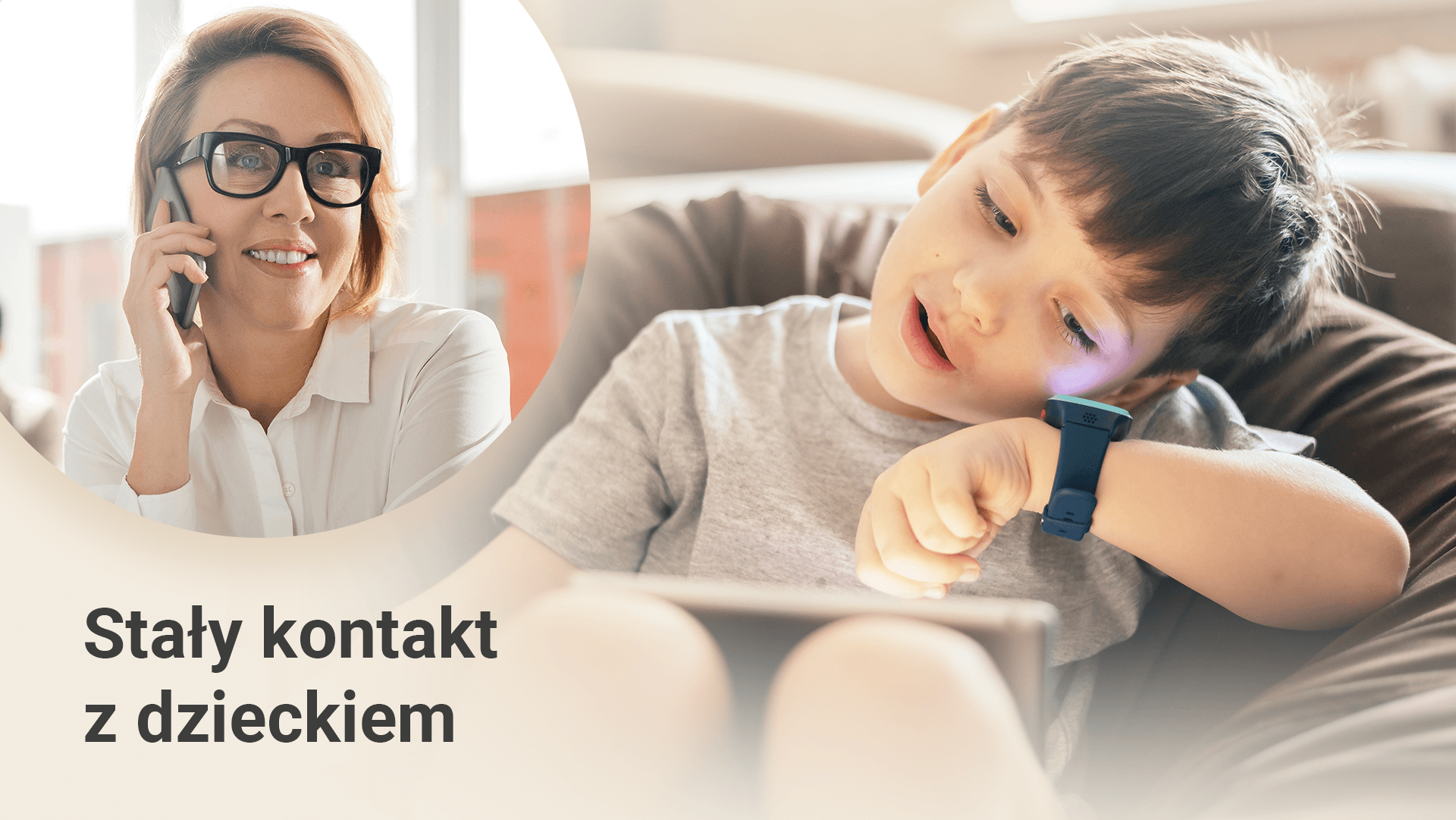 kilkuletni chłopiec rozmawiający z mamą przez smartwatch