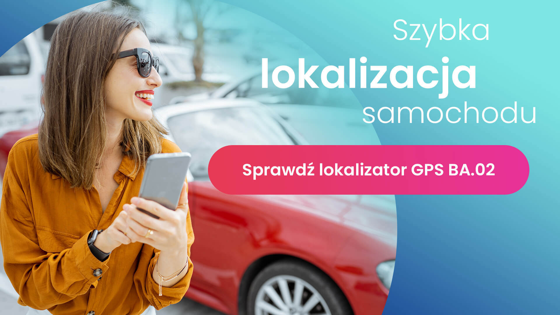 Młoda kobieta w okularach przeciwsłonecznych, trzymająca w rękach telefon i lokalizująca swoje auto