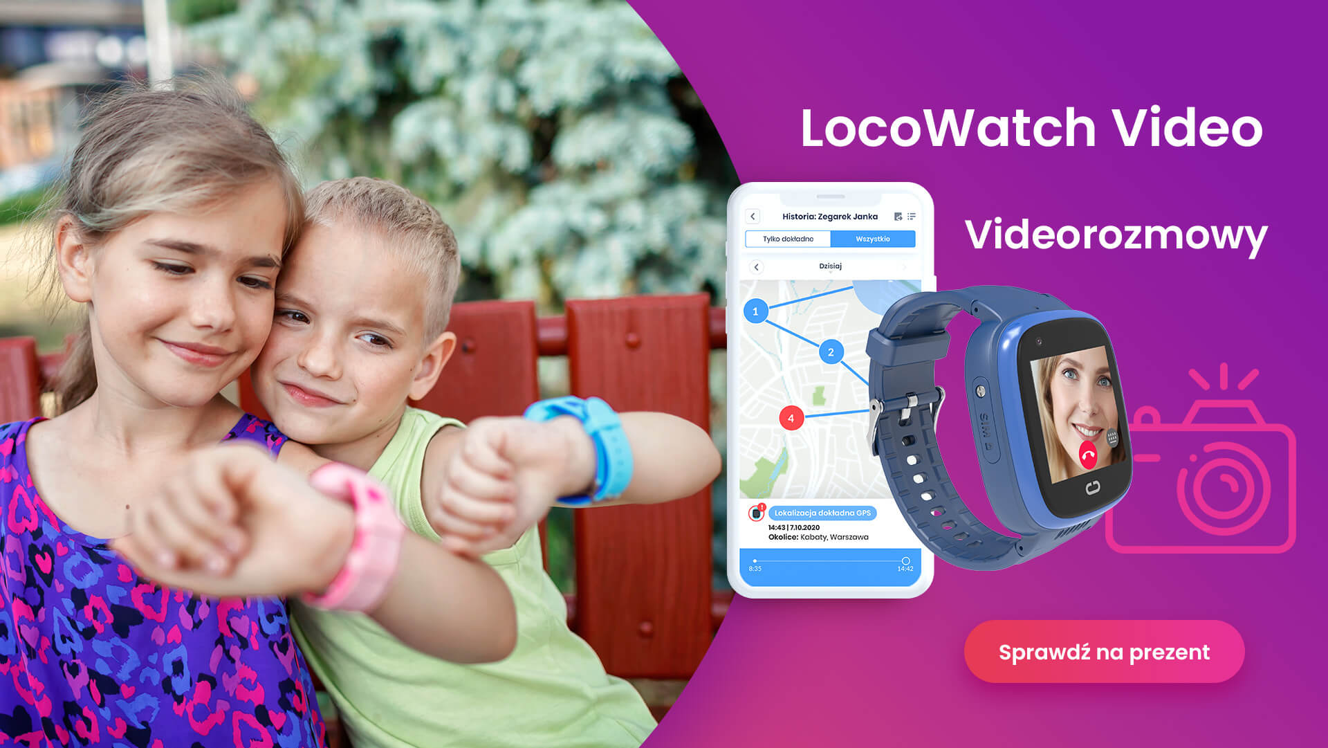 Dwoje dzieci z zegarkami GPS LocoWatch Video