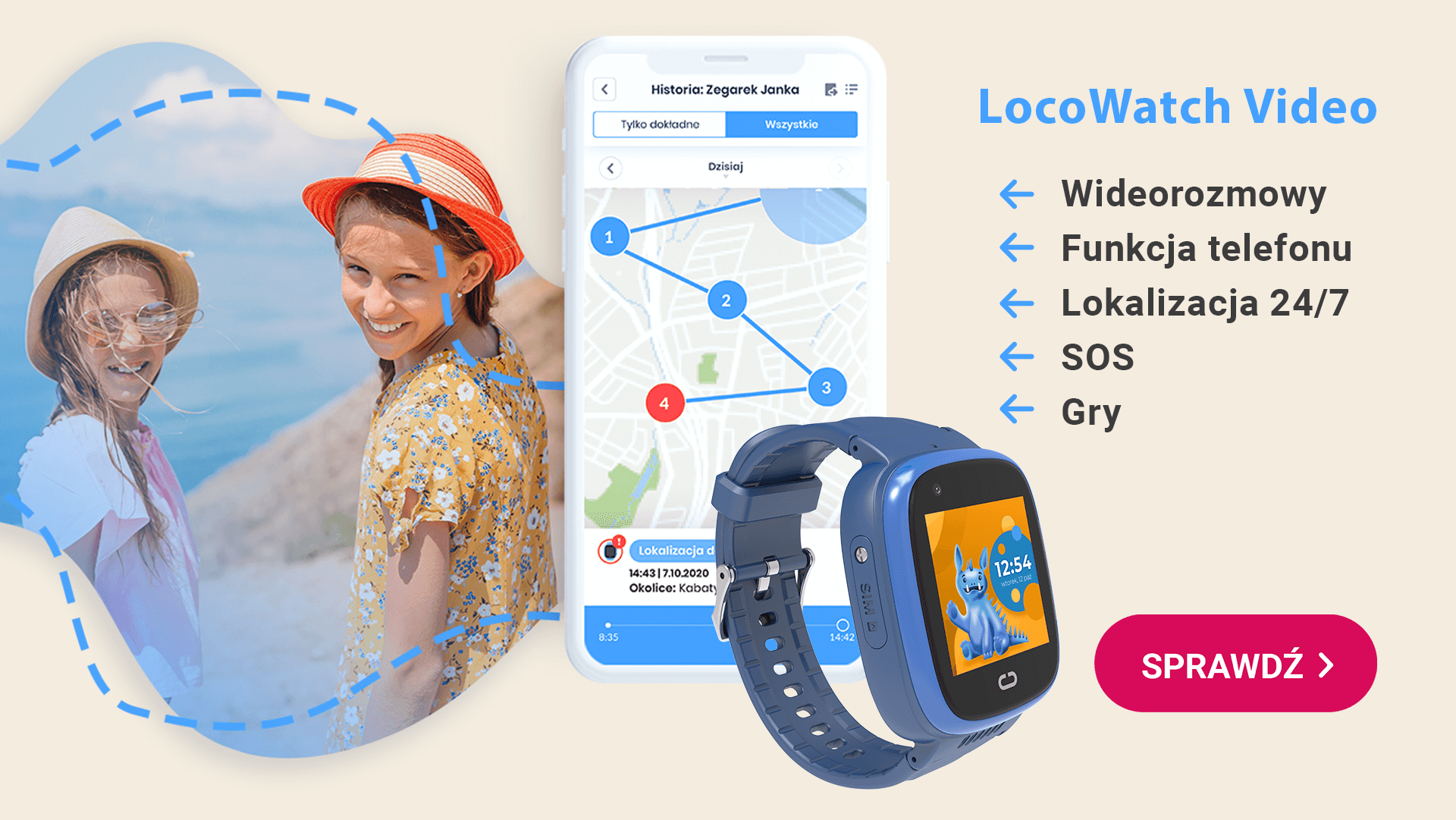 Zalety smartwatch LocoWatch Video oraz urządzenie wraz z aplikacją