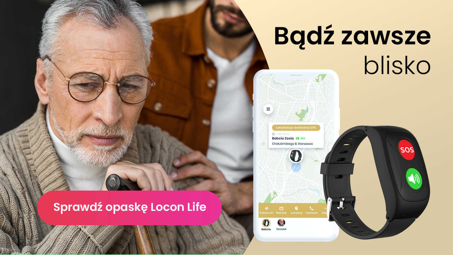 Starszy mężczyzna z opaską Locon Life Plus