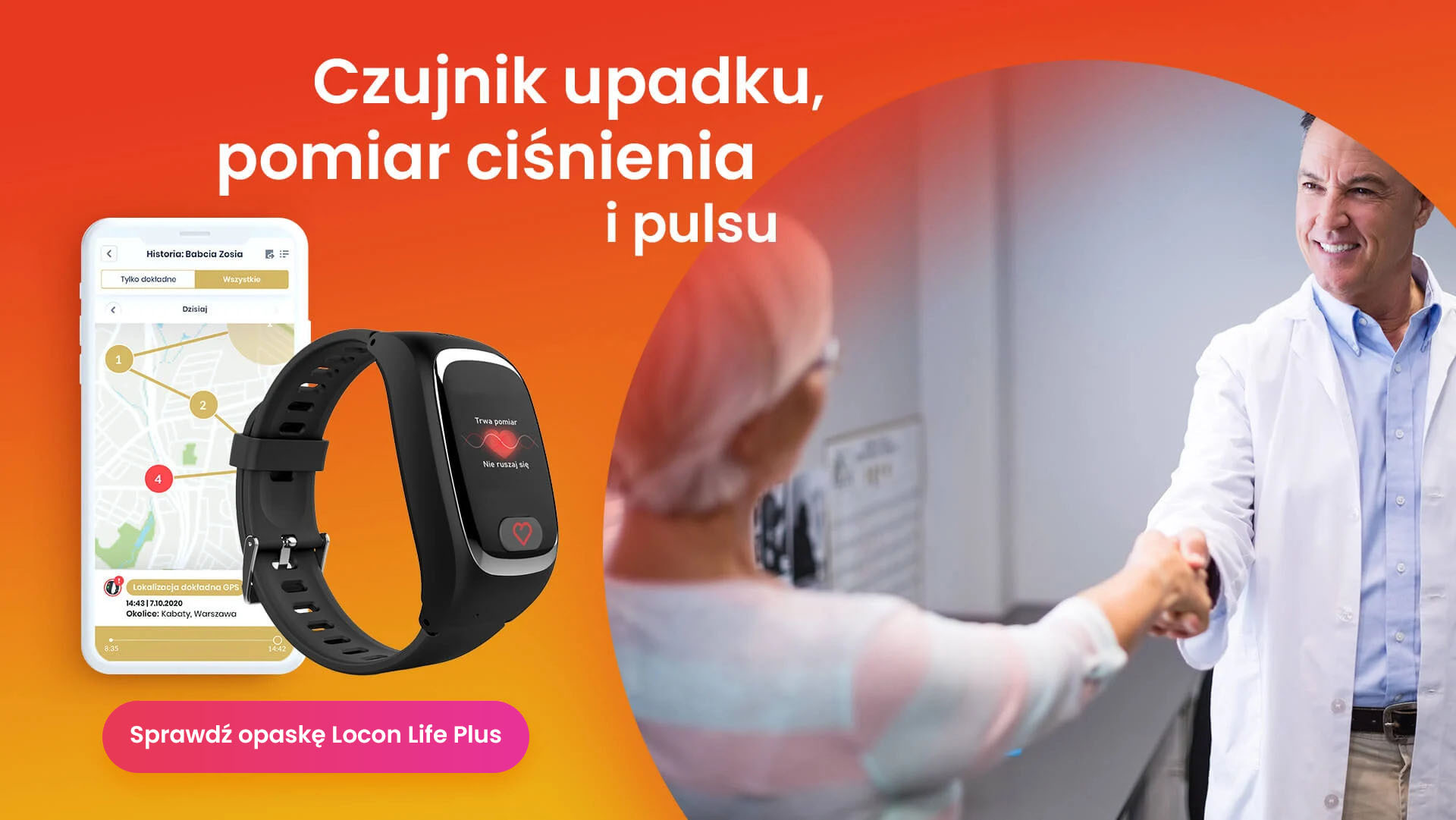 Senior z wizytą u lekarza i opaska Locon Life Plus