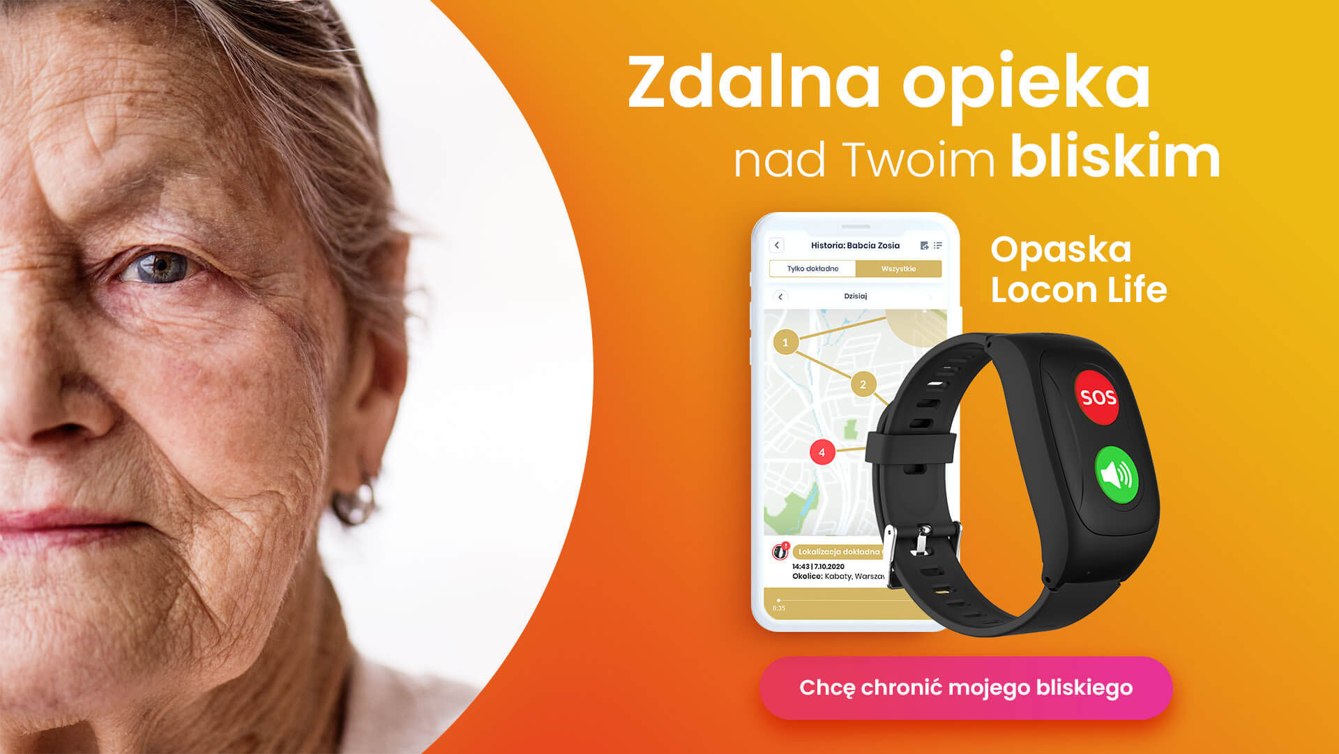 Starsza kobieta i widok opaski Locon Life