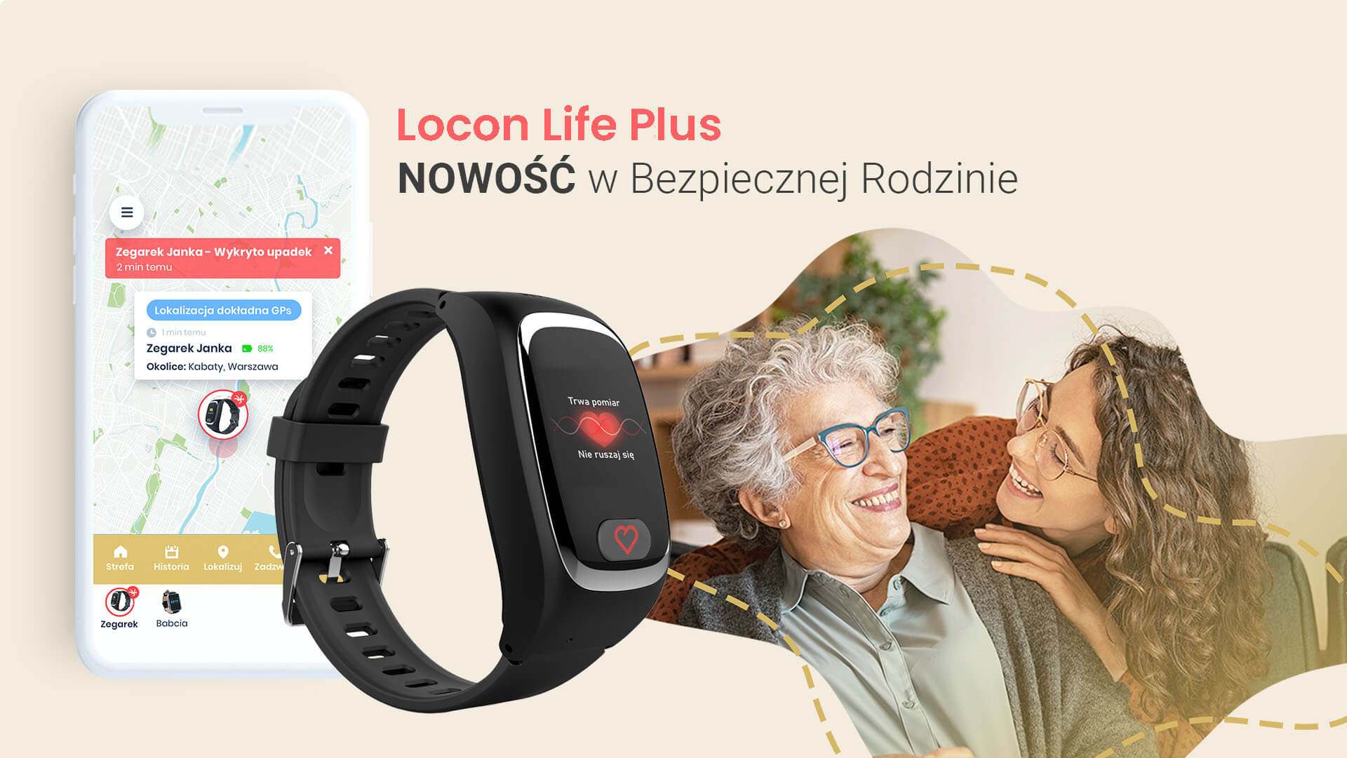 Nowość w Bezpiecznej Rodzinie — opaska z czujnikiem upadku i funkcją pomiaru pulsu oraz ciśnienia przez seniora i opiekuna
